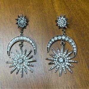 Express Hanging 3 inch Sun & Moon Sparkle Earrings